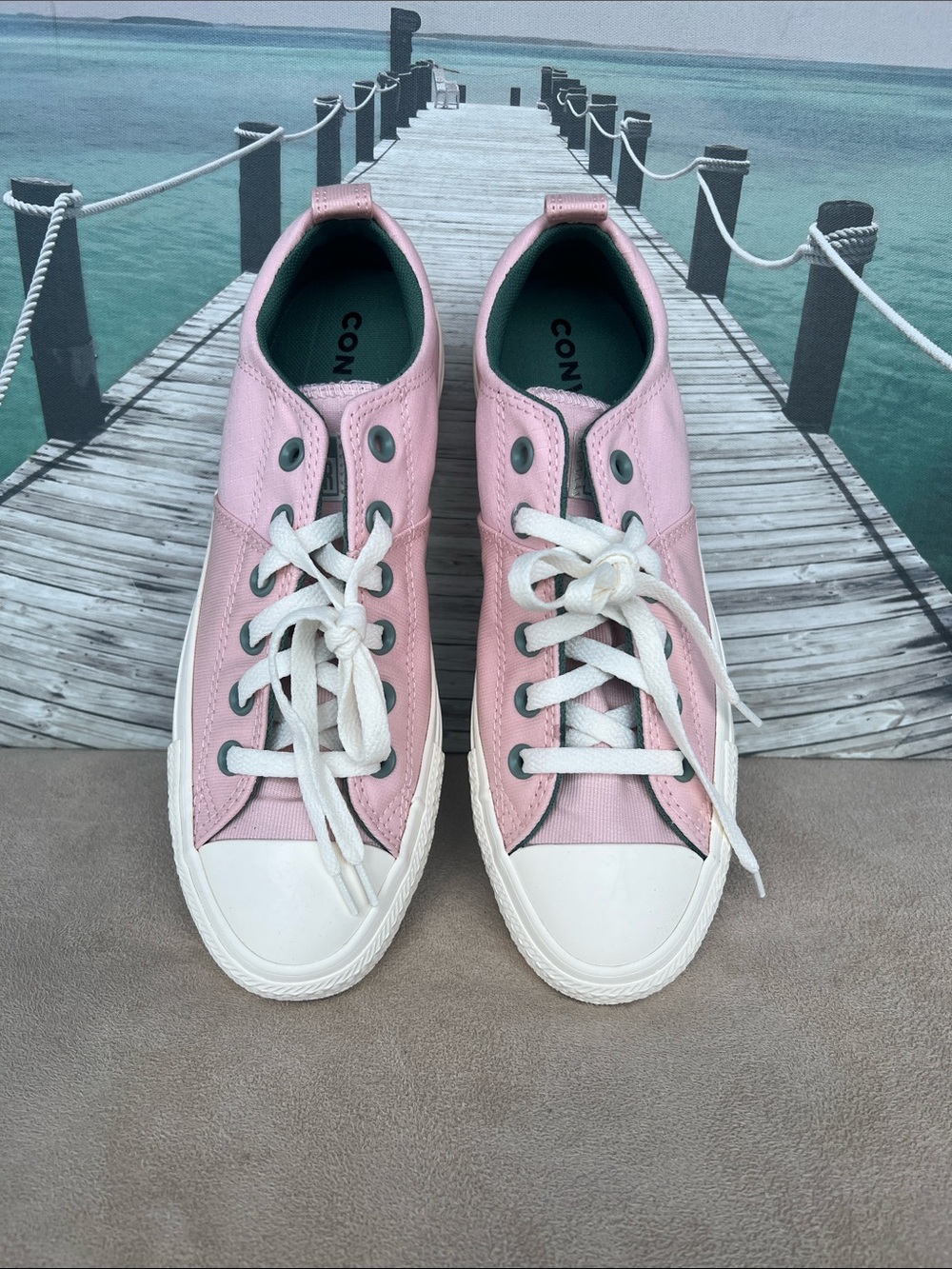 Converse Pink and green interior Low-Top Canvas Sneakers with White Soles
